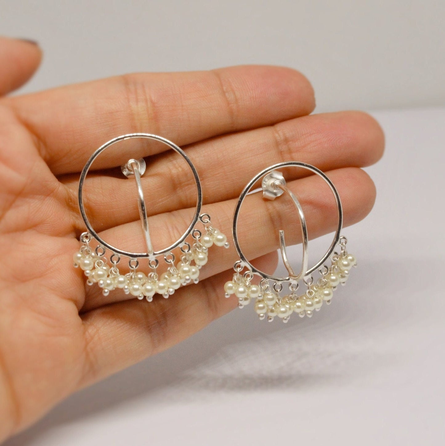 Pearl Hoop Earrings, Sterling Silver, June Birthstone, Dangle Earrings, Bridal Earrings, Bridesmaid, Gift For Her, Birthday Gift