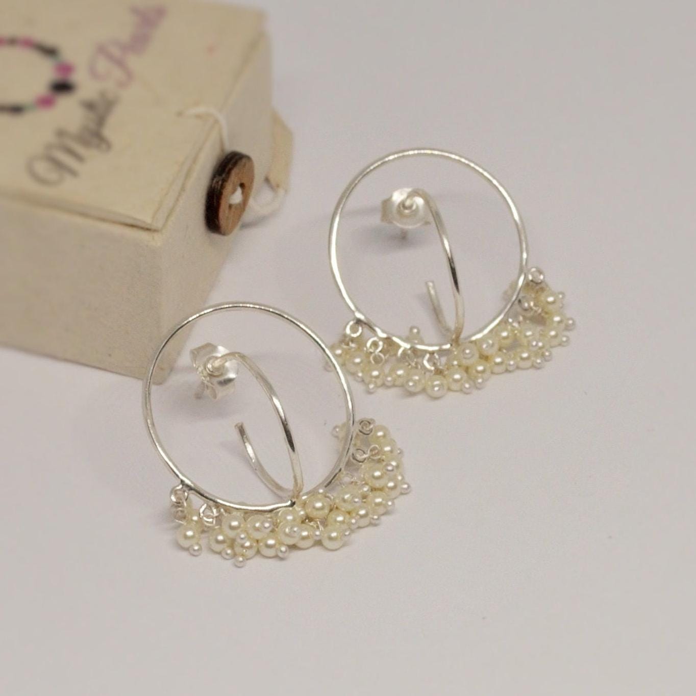 Pearl Hoop Earrings, Sterling Silver, June Birthstone, Dangle Earrings, Bridal Earrings, Bridesmaid, Gift For Her, Birthday Gift