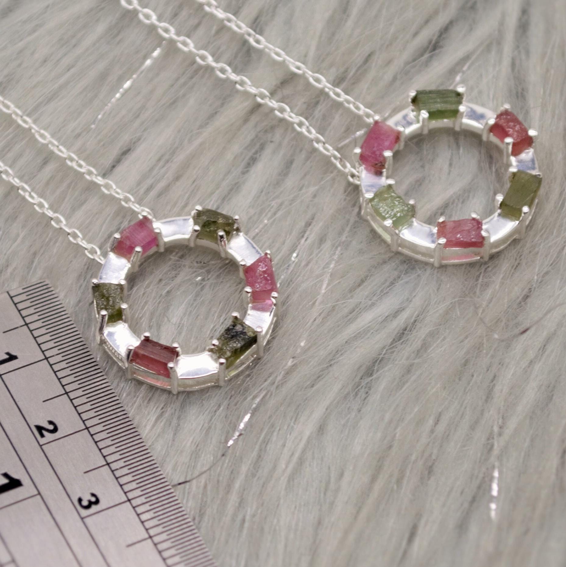 Green, Pink Tourmaline Pendant Necklace, Sterling Silver Chain Necklace, October Birthstone, Gemstone Necklace Gift For Her