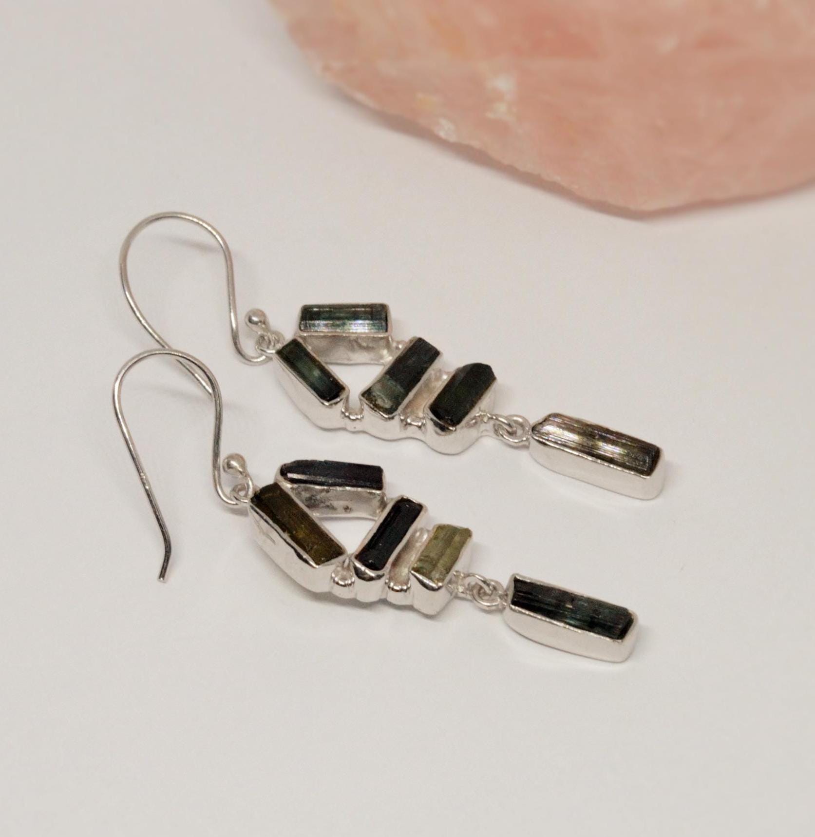 Mixed Tourmaline Earrings, Green Tourmaline Earrings, Handmade Sterling Silver Earrings, Gift For Women, Birthday Gift, October Birthstone