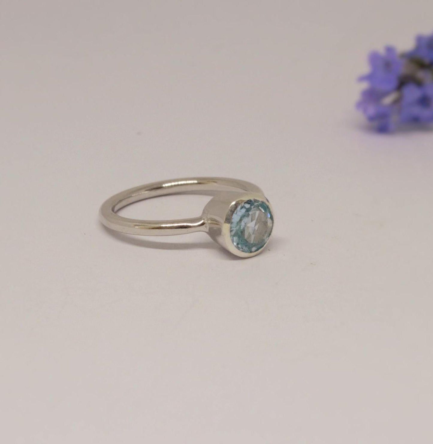 Blue Topaz Ring In 925 Sterling Silver, Unique Dainty Gem Ring, Statement Rings For Women, UK size O, December Birthstone, Gift For Her