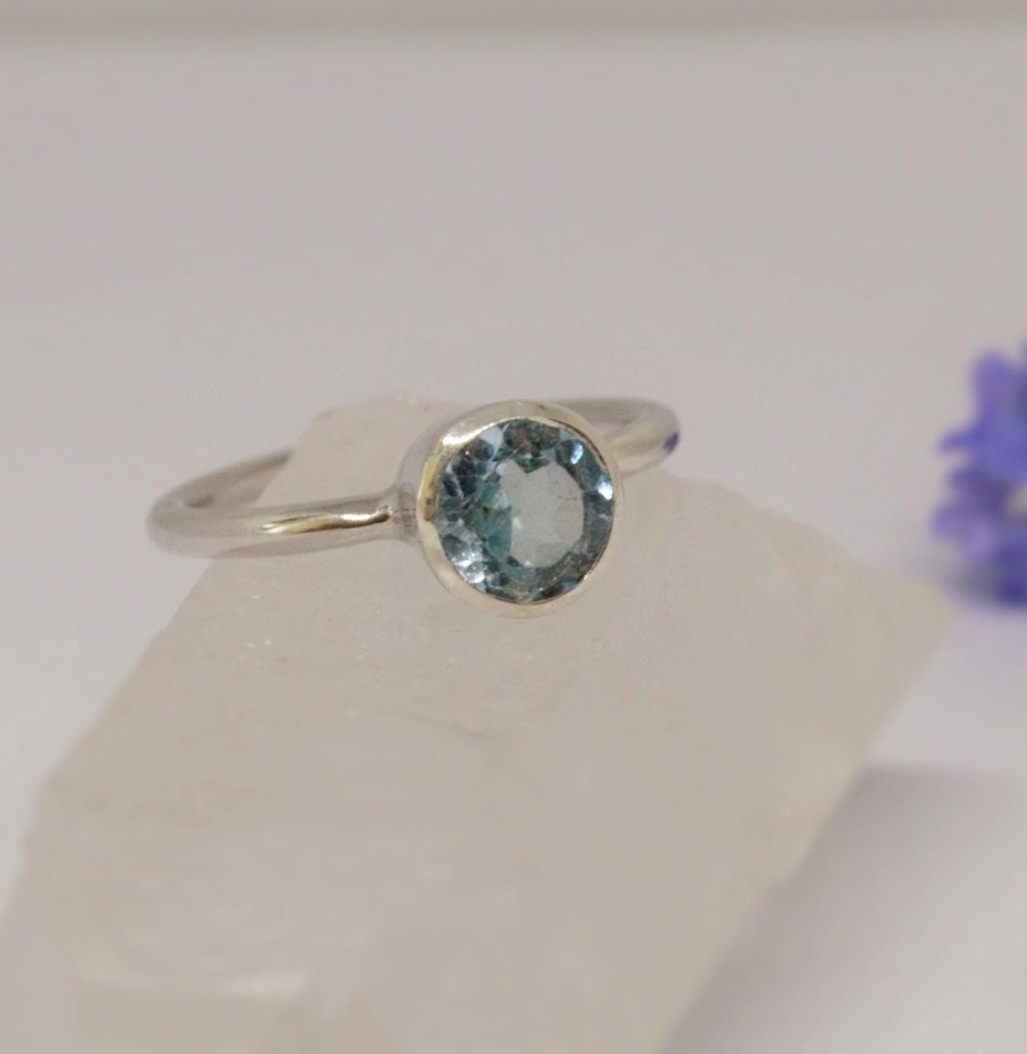 Blue Topaz Ring In 925 Sterling Silver, Unique Dainty Gem Ring, Statement Rings For Women, UK size O, December Birthstone, Gift For Her