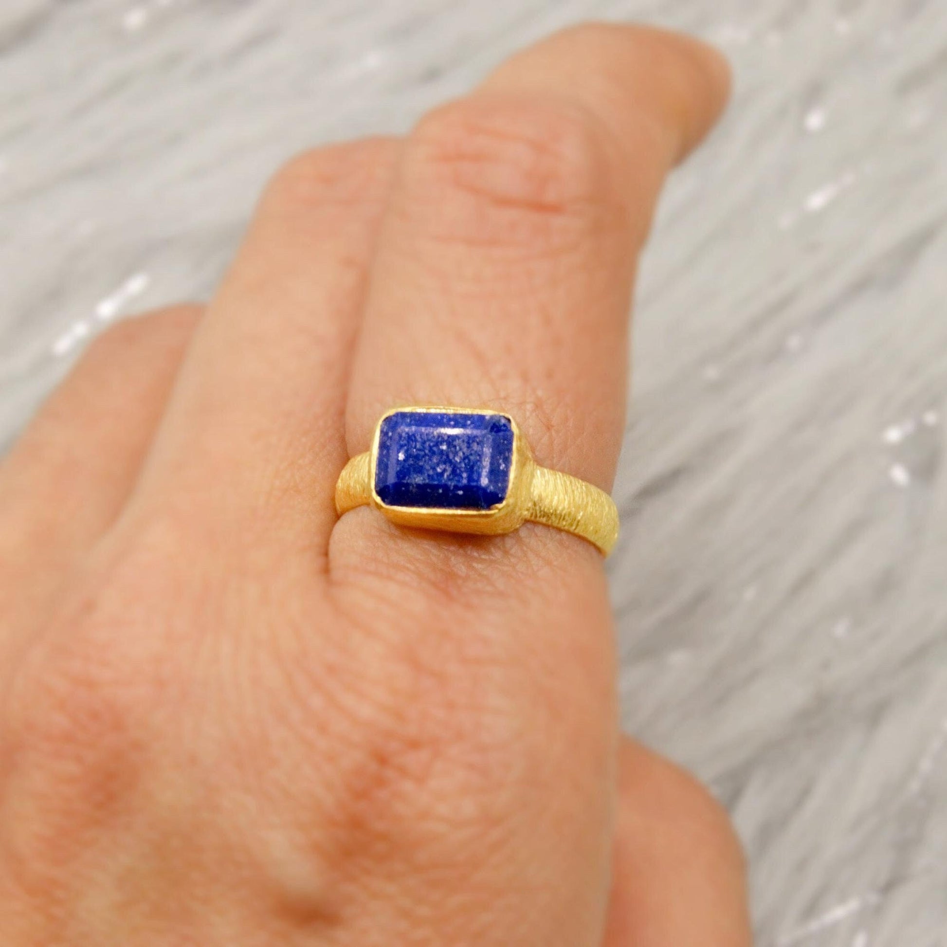 Lapis Lazuli Dainty Gold Ring, Blue Gemstone Ring, Gold Plated 925 Sterling Silver Ring, Birthday Gifts, Rings For Women, birthstone ring