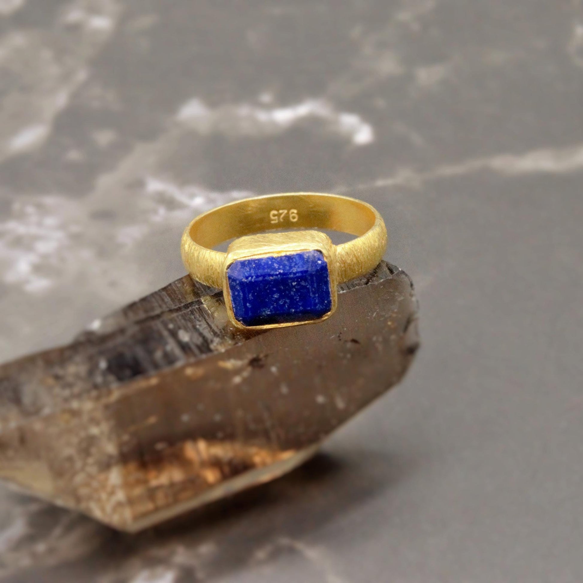 Lapis Lazuli Dainty Gold Ring, Blue Gemstone Ring, Gold Plated 925 Sterling Silver Ring, Birthday Gifts, Rings For Women, birthstone ring