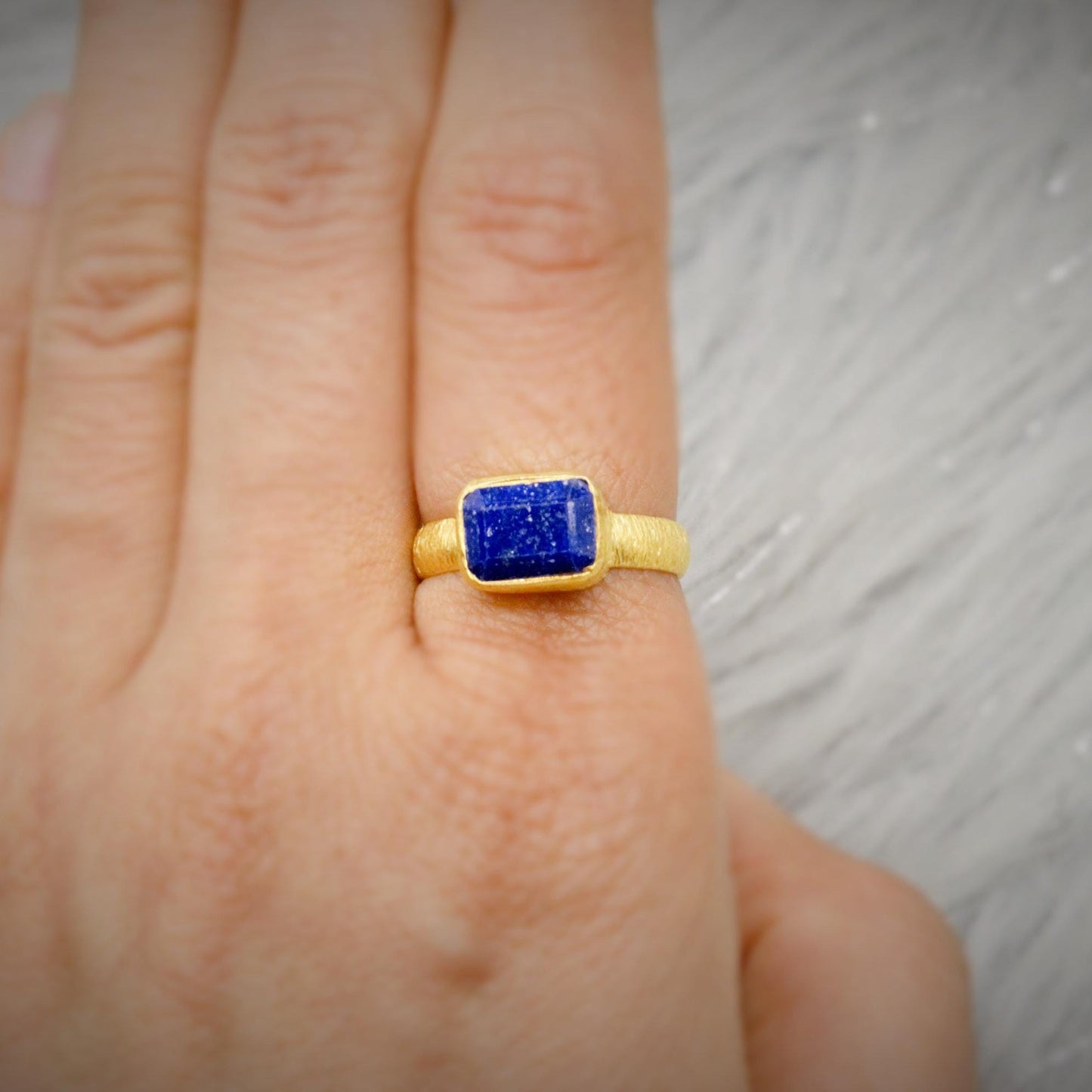 Lapis Lazuli Dainty Gold Ring, Blue Gemstone Ring, Gold Plated 925 Sterling Silver Ring, Birthday Gifts, Rings For Women, birthstone ring