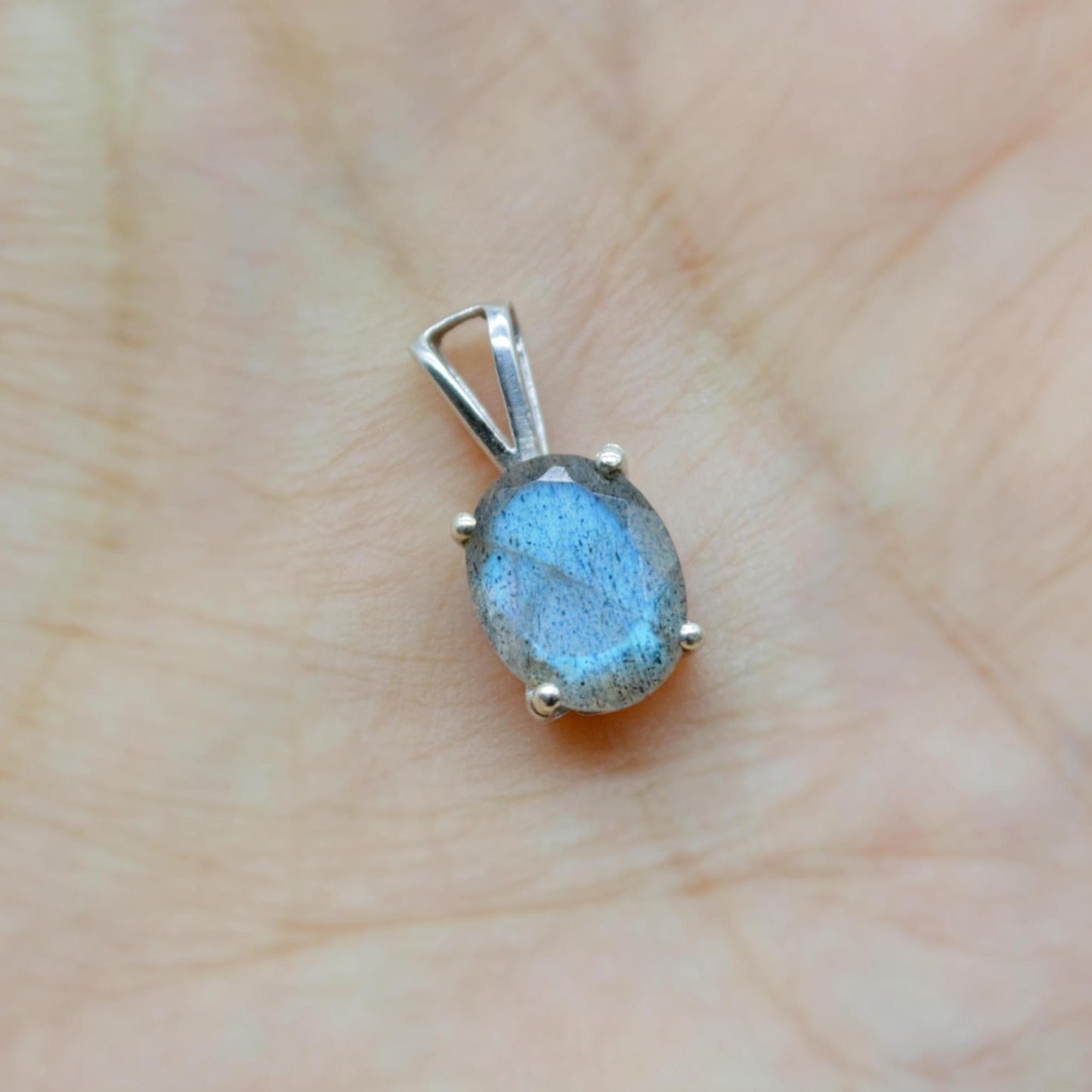 Labradorite Pendant Necklace, Dainty Sterling Silver Pendant