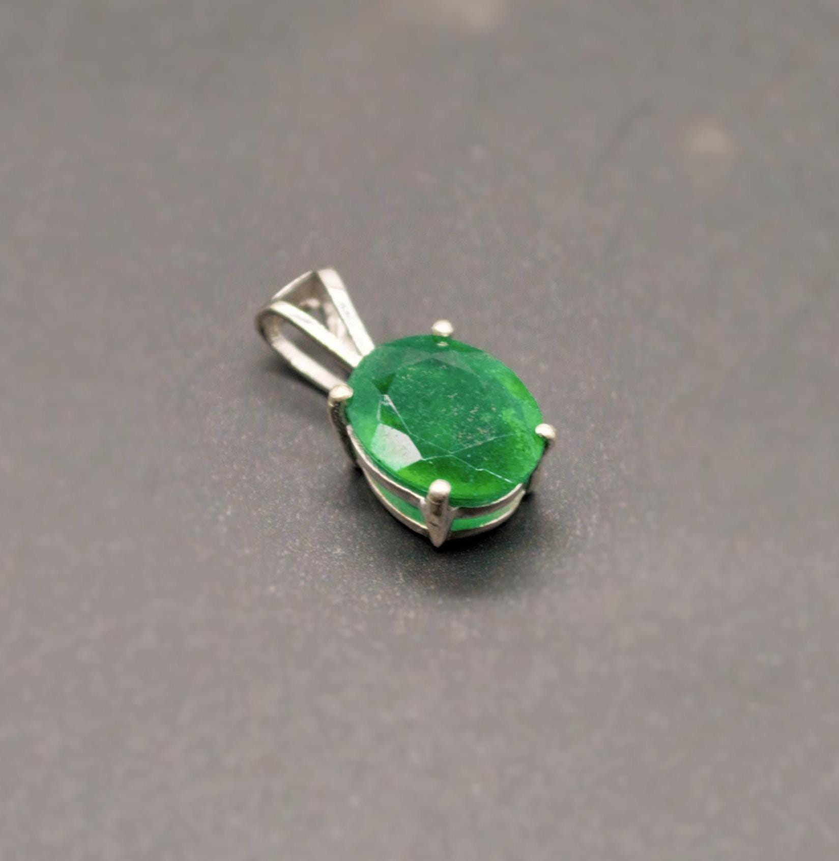 Green Onyx Pendant Necklace, Dainty Sterling Silver Pendant