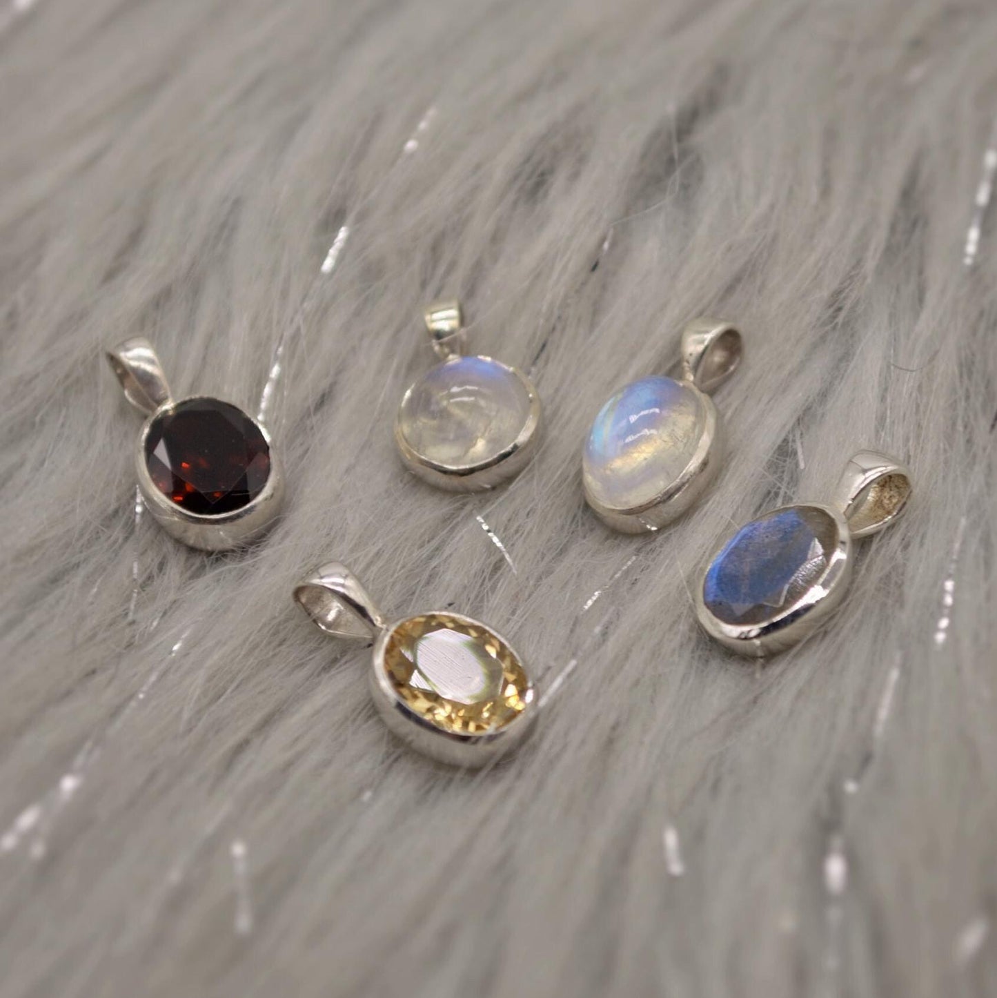 Gemstone Pendant Citrine, Rainbow Moonstone, Labradorite, Garnet, Dainty Sterling Silver Birthstone Pendant, Christmas Gifts For Her