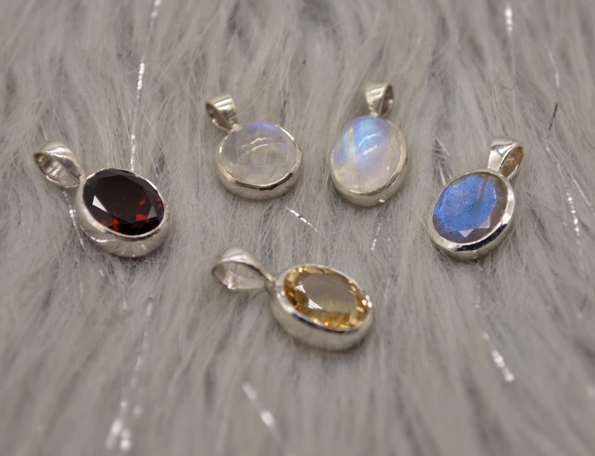 Gemstone Pendant Citrine, Rainbow Moonstone, Labradorite, Garnet, Dainty Sterling Silver Birthstone Pendant, Christmas Gifts For Her