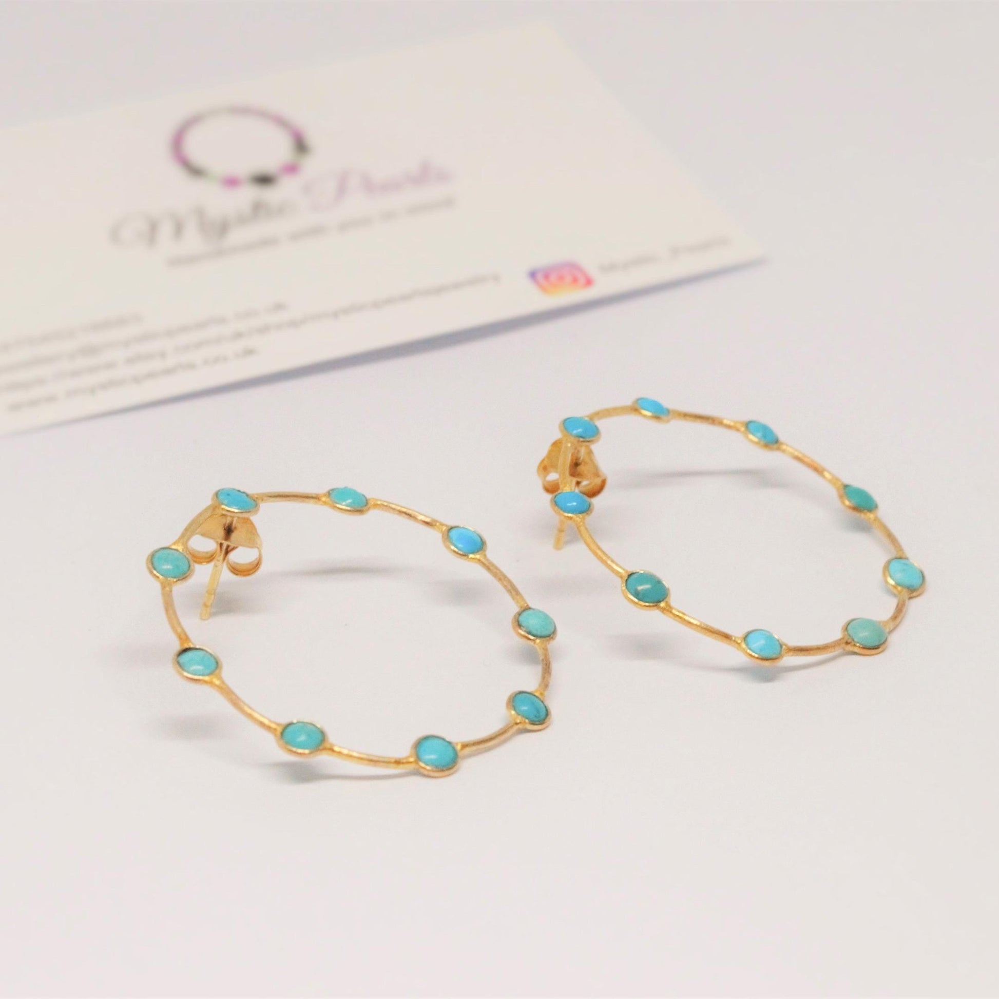 Turquoise Gold Hoop Earrings, Turquoise Jewelry, December Birthstone Jewelry, Dangle Earrings, Gold Plated Earrings, Birthday Gifts For Her