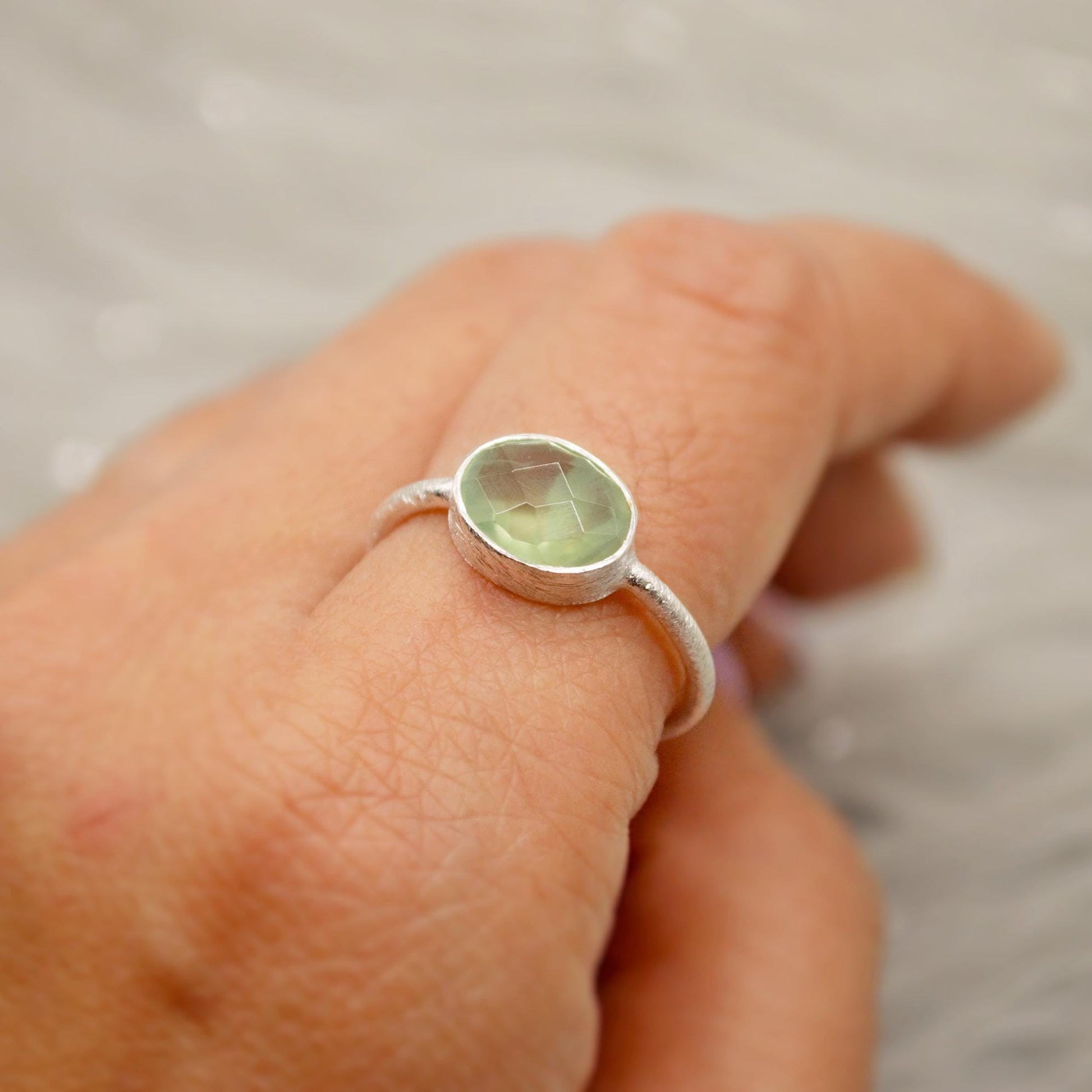 Prehnite Silver Ring, Dainty Raw Gem Ring, Sterling Silver, Gifts For Her, Rings For Women, Stacking Ring, Valentine Gift, Birthday Gifts