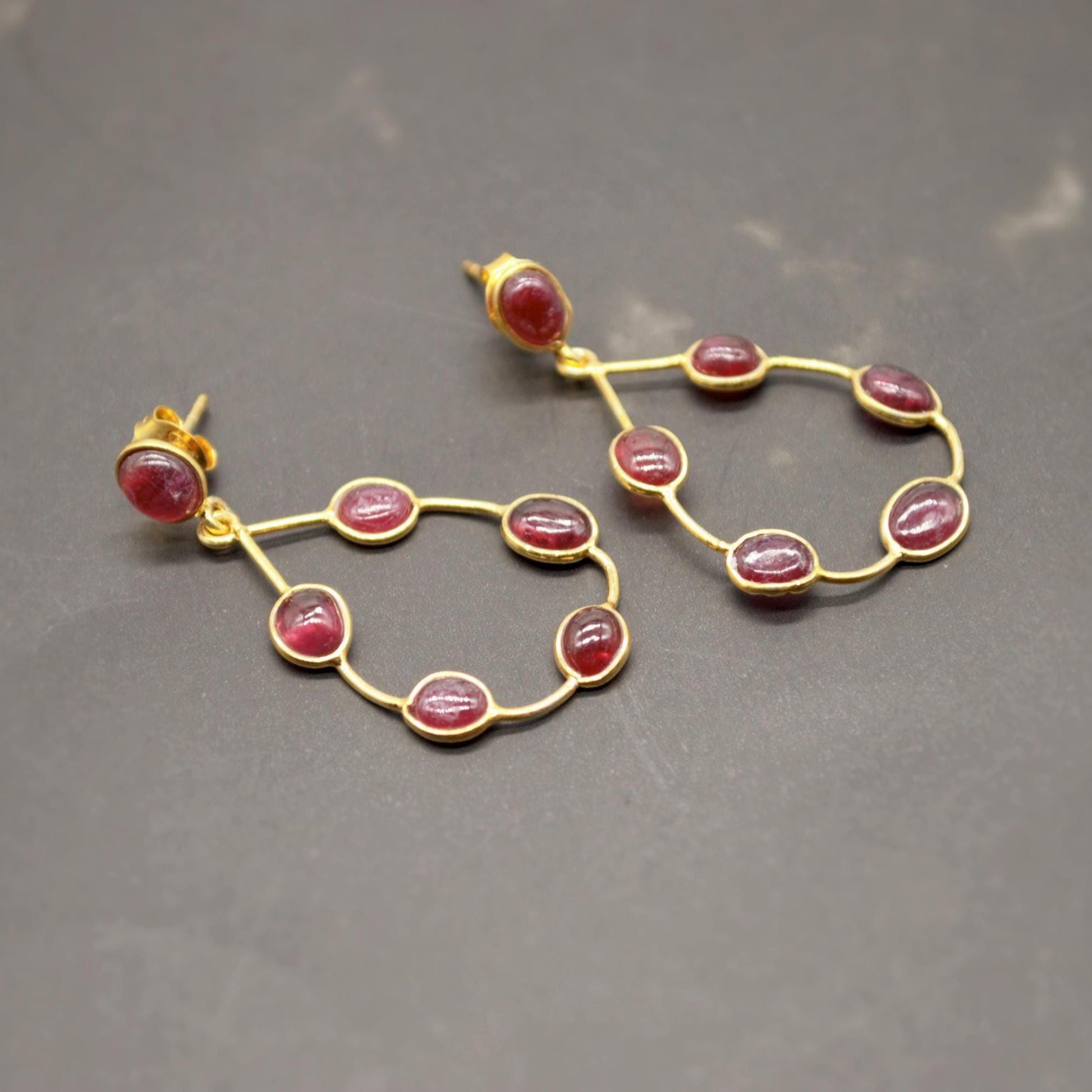 Gold Ruby Hoop Earrings, Cute Dainty Drop Earrings, Indian Wedding Jewelry, Minimalist July Birthstone Earrings