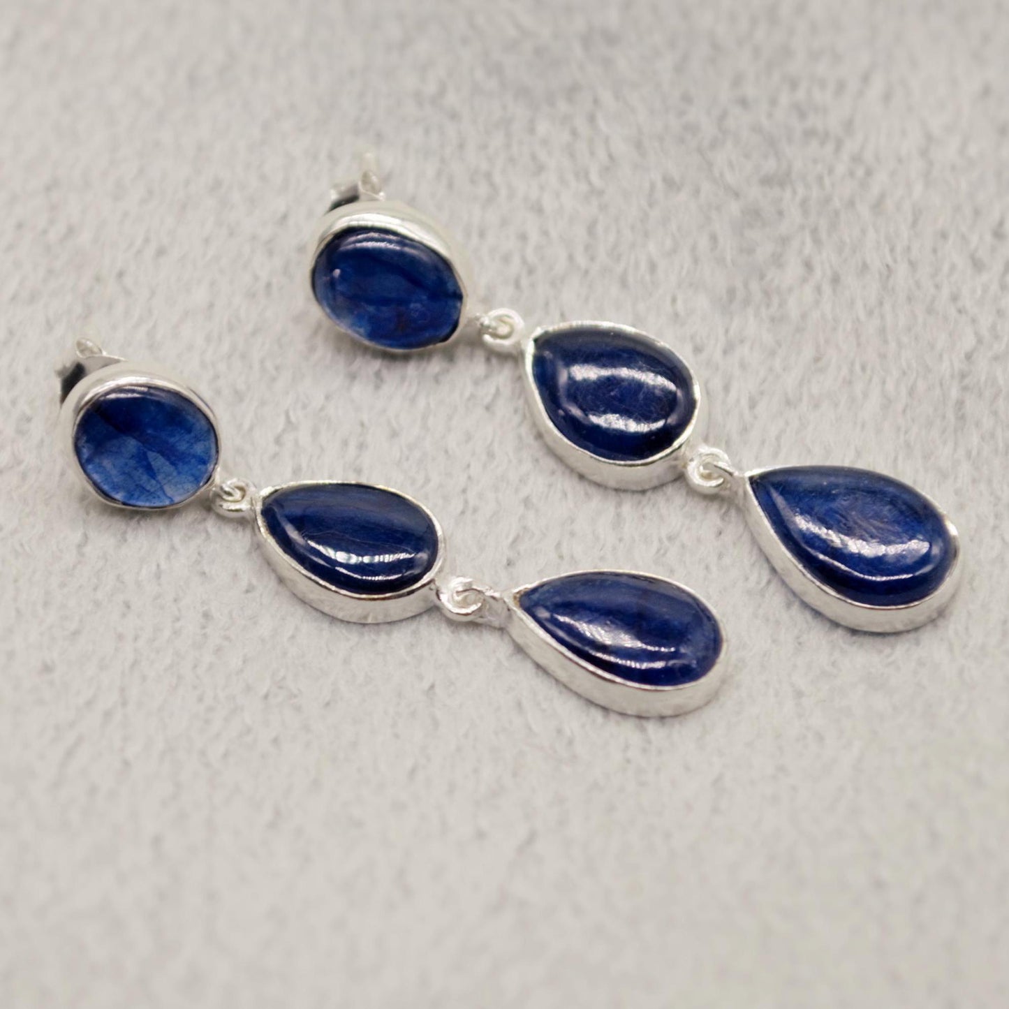 Blue Sapphire Drop Earrings, Handmade Sterling Silver Jewelry, Stunning September Birthstone