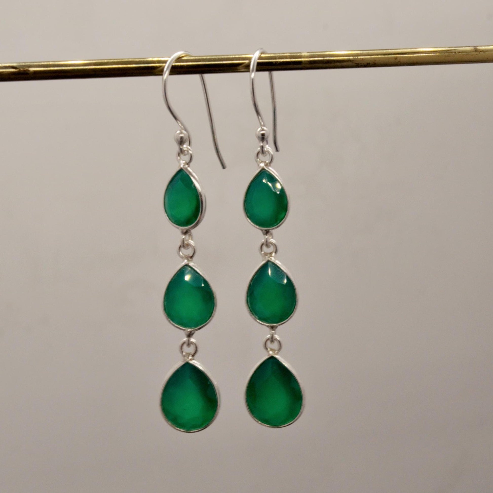 Green Onyx Sterling Silver Drop Earrings, Green Gemstone Dangle Earrings, Unique Statement Earrings, Bridesmaid Gift, Birthday Gifts For Her