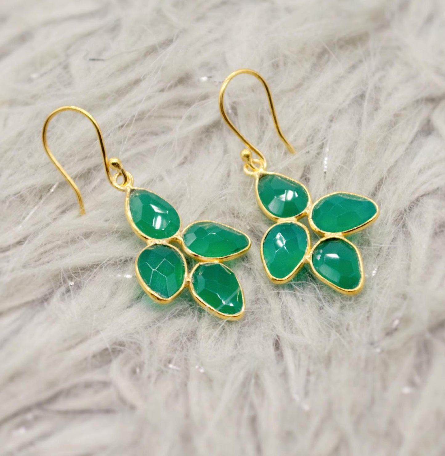 Green Onyx Sterling Silver Drop Earrings, Green Gemstone Dangle Earrings, Unique Statement Earrings, Bridesmaid Gift, Birthday Gifts For Her