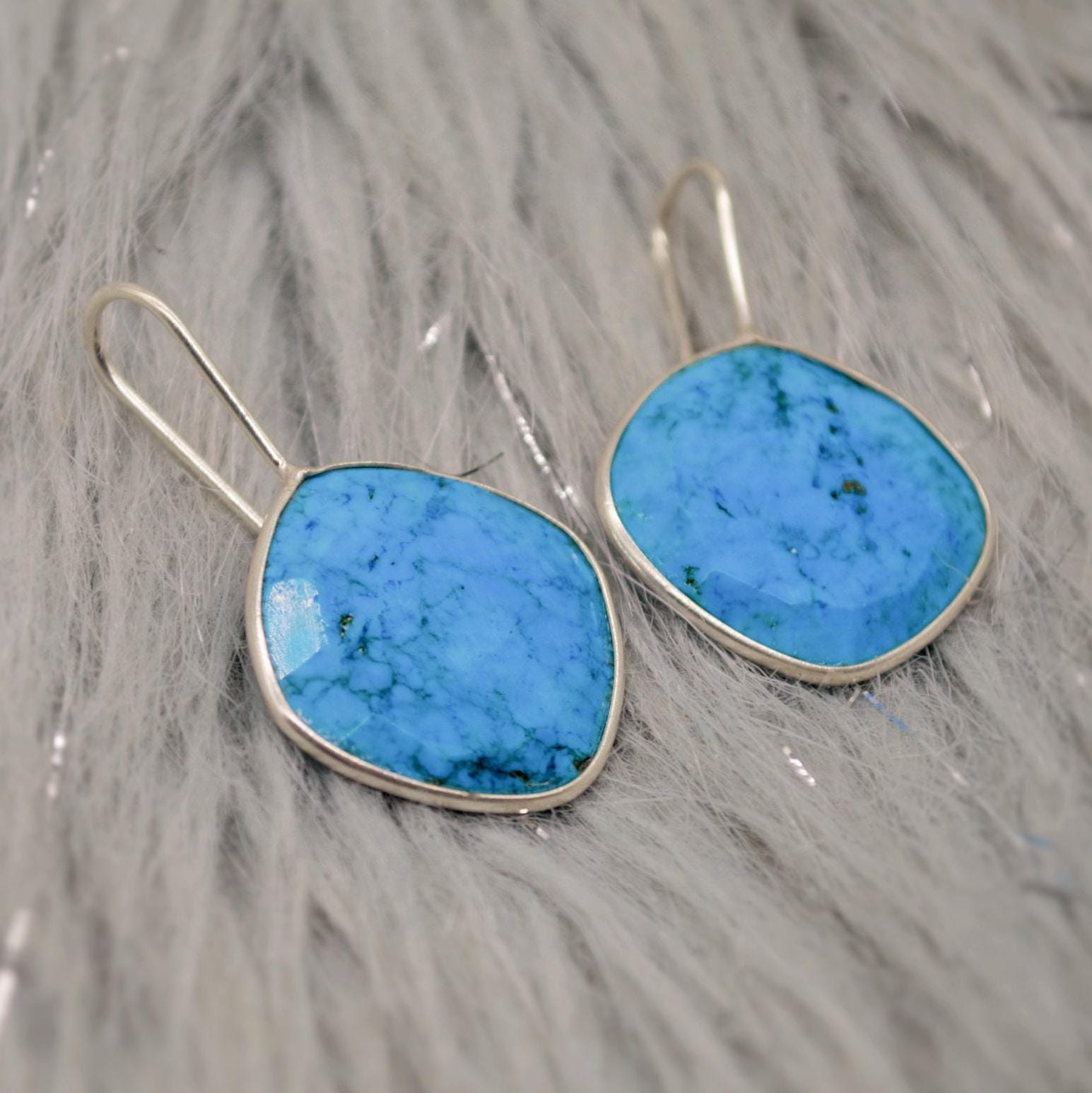 Sterling Silver Howlite Earrings, Blue Howlite Stone, Dainty Gemstone Earrings Howlite Jewelry Gift For Her