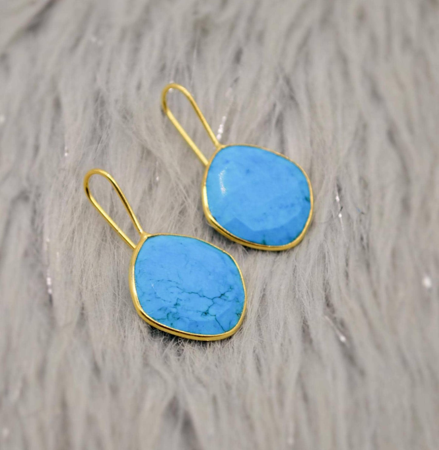 Sterling Silver Howlite Earrings, Blue Howlite Stone, Dainty Gemstone Earrings Howlite Jewelry Gift For Her