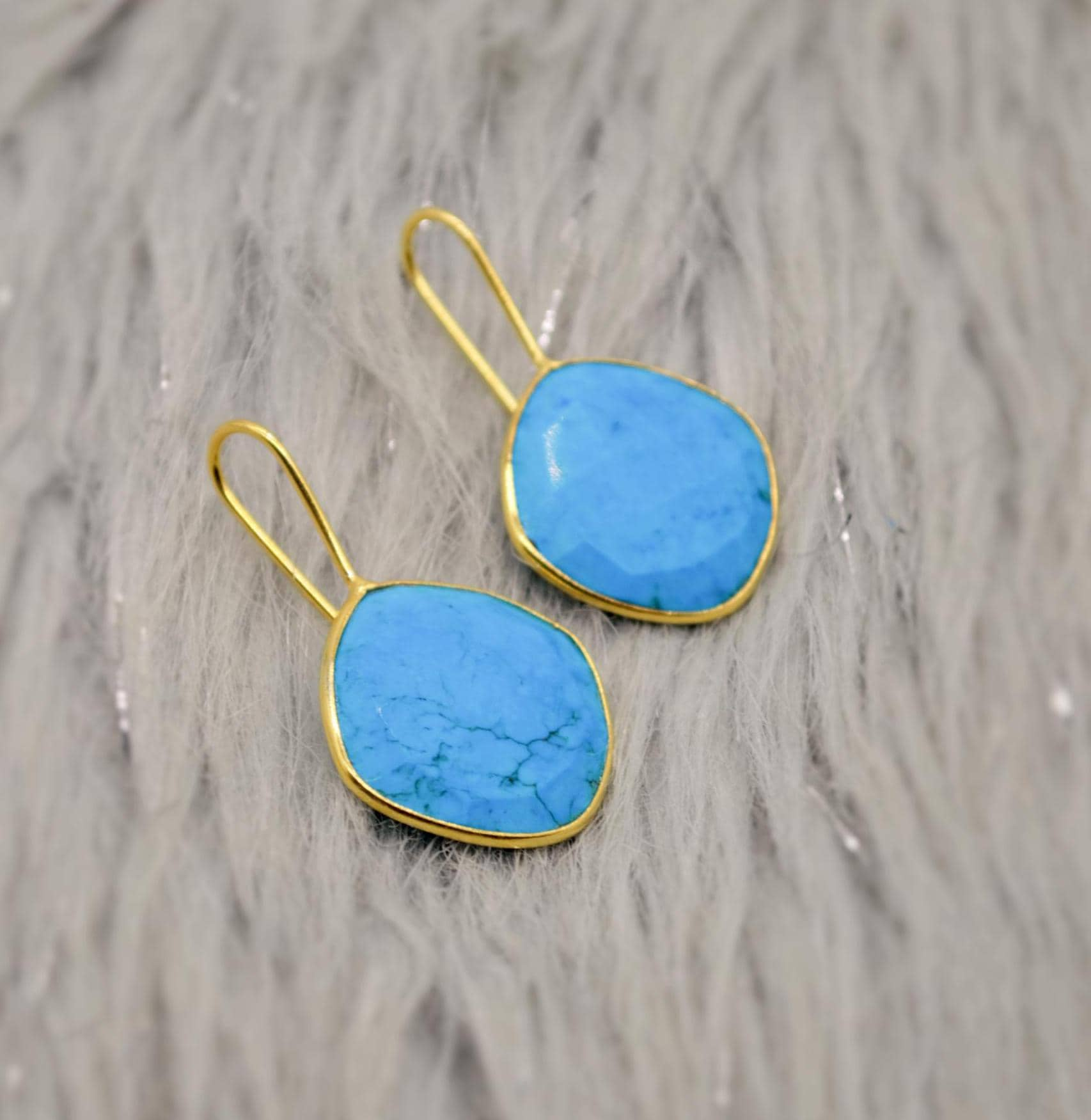 Sterling Silver Howlite Earrings, Blue Howlite Stone, Dainty Gemstone Earrings Howlite Jewelry Gift For Her