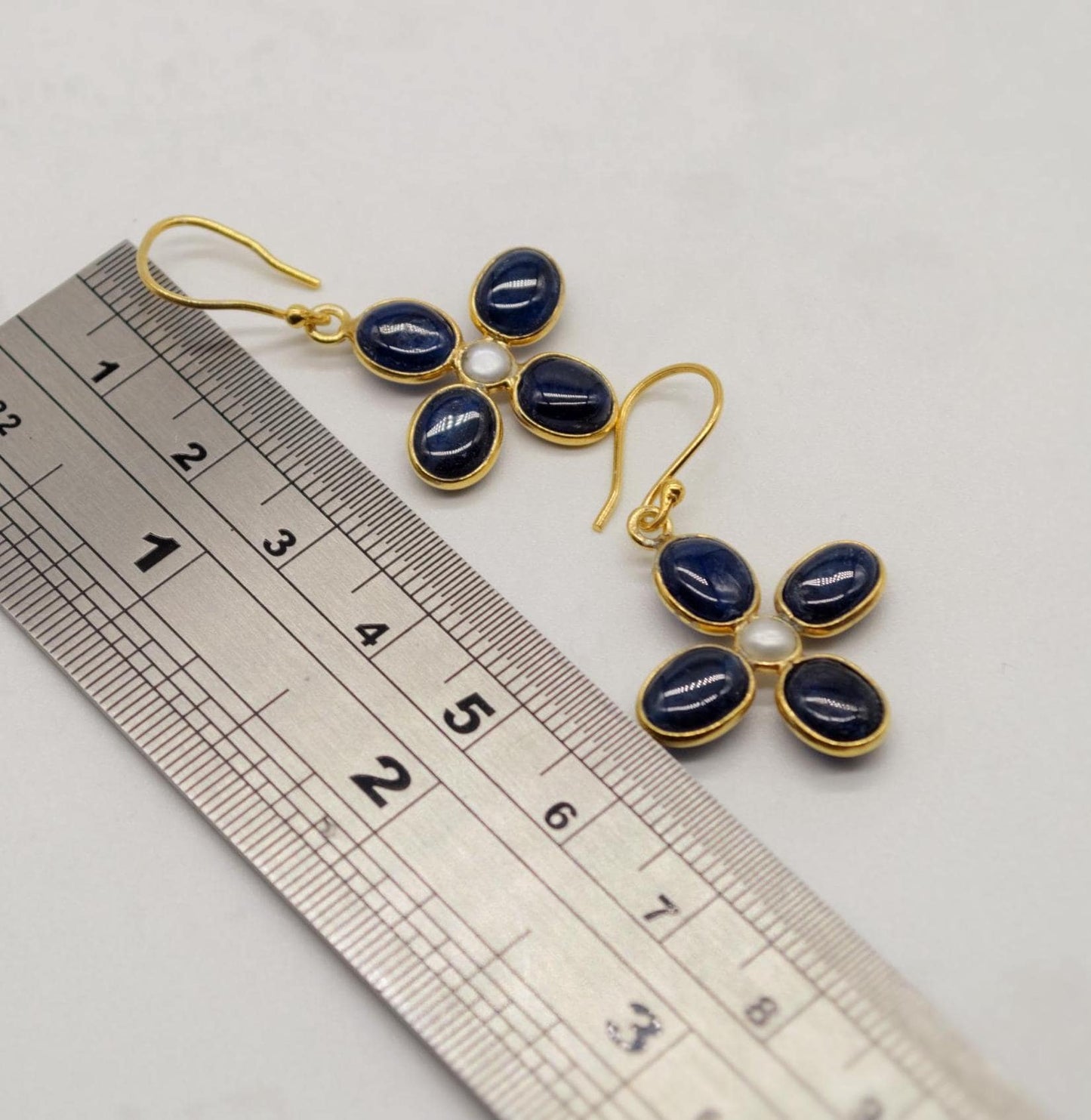 Blue Sapphire and Pearl Drop Earrings, Handmade Sterling Silver Jewelry, Stunning September Birthstone