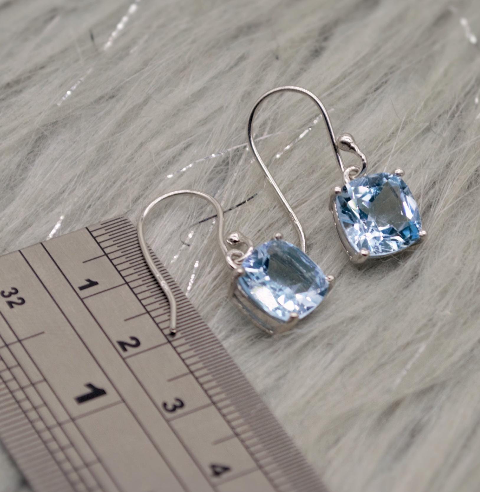 Blue Topaz Silver Dangle Earrings, Dainty Gemstone Drop Earrings, Unique Earrings, December Birthstone, Birthday Gifts For Her