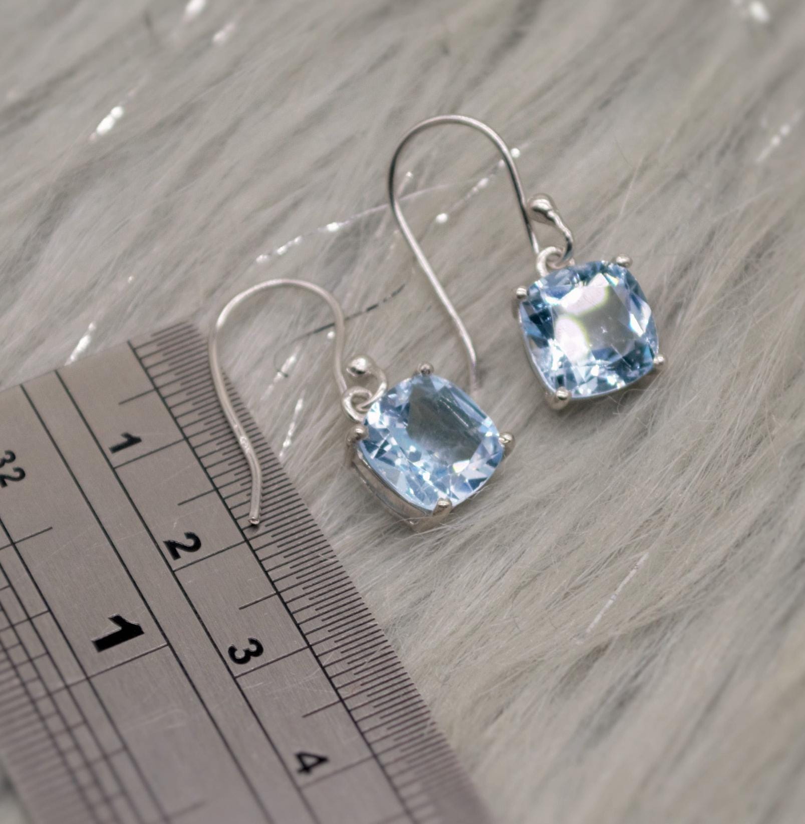 Blue Topaz Silver Dangle Earrings, Dainty Gemstone Drop Earrings, Unique Earrings, December Birthstone, Birthday Gifts For Her