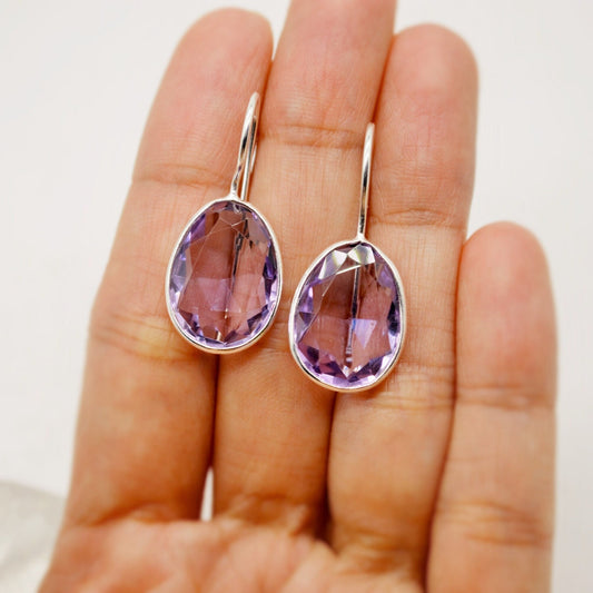 Purple Amethyst Sterling Silver Earrings, February Birthstone, Dainty Statement Unique Gemstone Dangle Drop Earrings, Gifts For Her