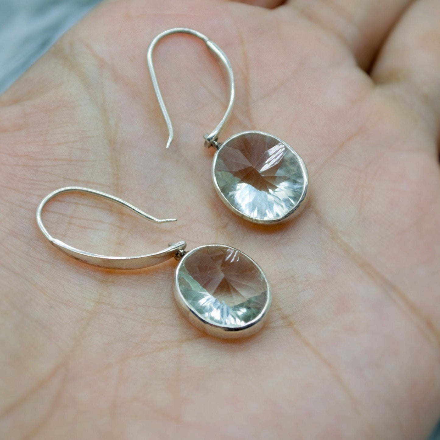 Green Amethyst Silver Earrings, Sterling Silver, February Birthstone Jewelry, Dangle Drop Earrings, Gemstone Dangle, Birthday Gifts For Her