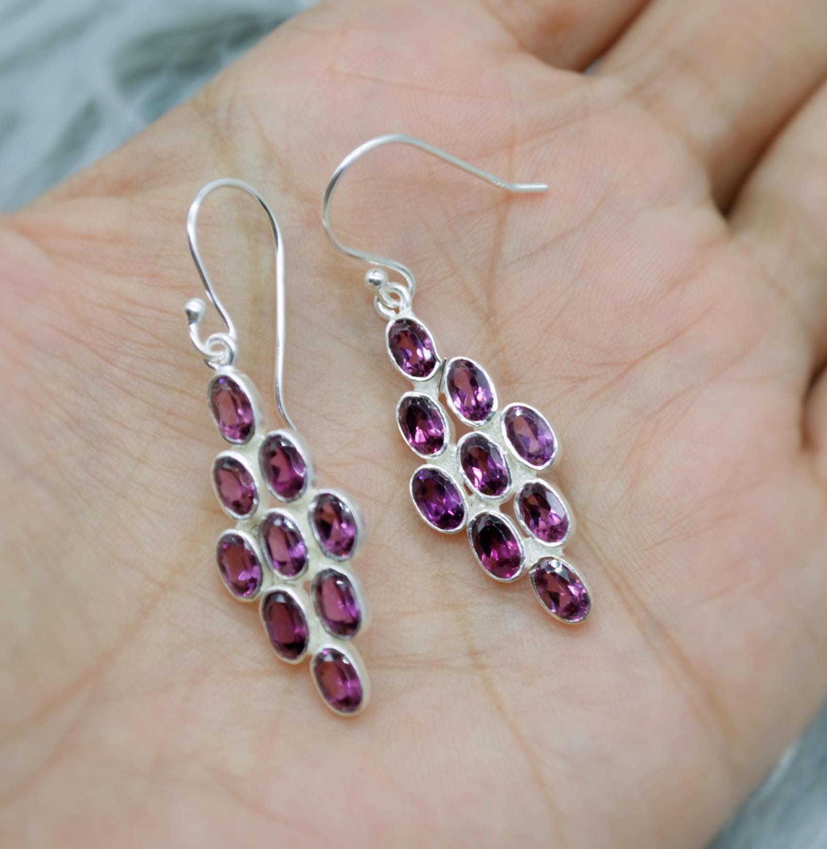 Rhodolite Garnet Sterling Silver Earrings - Red Pink Gemstone - January Birthstone Jewelry - Gift for Her