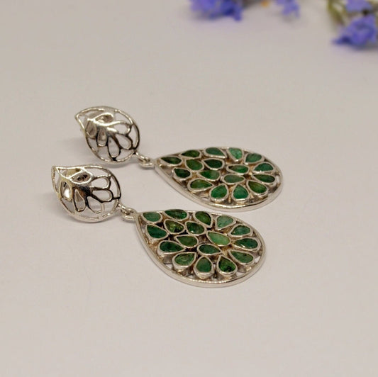 Green Emerald Sterling Silver Earrings, Unique Dangle Drop Earrings, May Birthstone Earrings, Emerald Jewelry, Birthday Gifts For Her