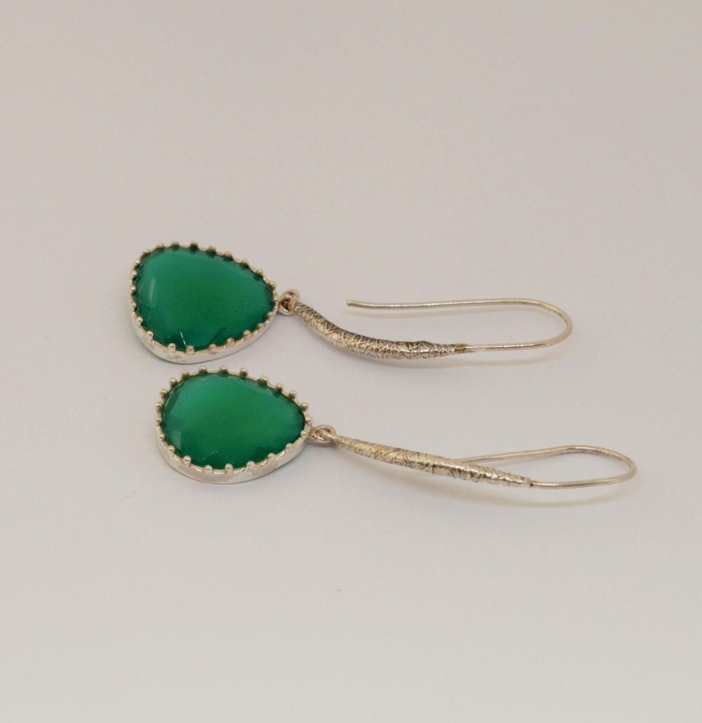 Green Onyx Silver Drop Earrings, Sterling Silver Dangle Earrings, Bridal Earrings, Gift For Her, Birthday Gift