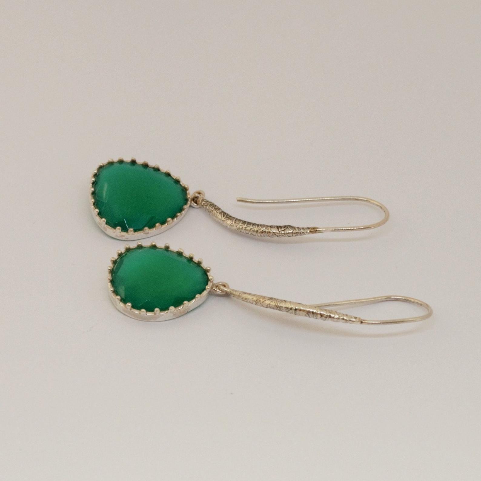 Green Onyx Silver Drop Earrings, Sterling Silver Dangle Earrings, Bridal Earrings, Gift For Her, Birthday Gift