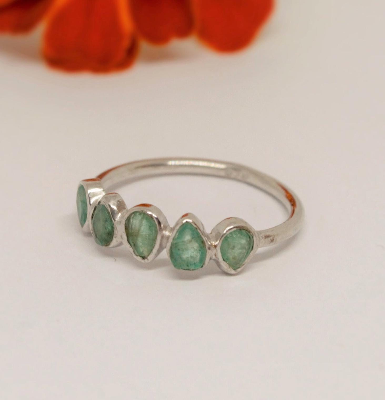 Emerald Ring, Green Sterling Silver Ring, May Birthstone Ring, Unique Gemstone Ring, Rings For Women, Gifts for her