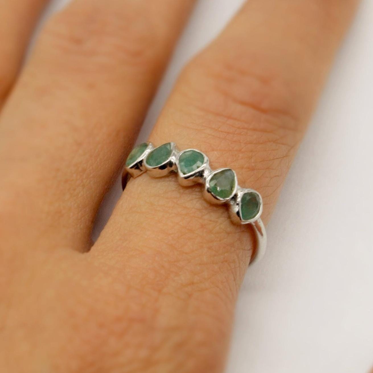 Emerald Ring, Green Sterling Silver Ring, May Birthstone Ring, Unique Gemstone Ring, Rings For Women, Gifts for her