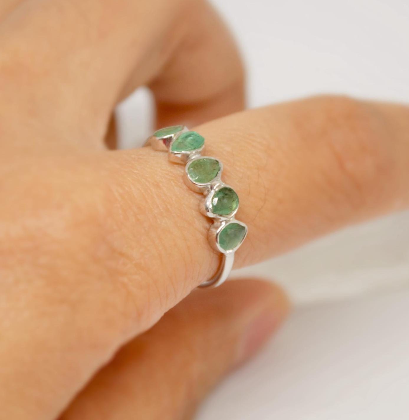 Emerald Ring, Green Sterling Silver Ring, May Birthstone Ring, Unique Gemstone Ring, Rings For Women, Gifts for her