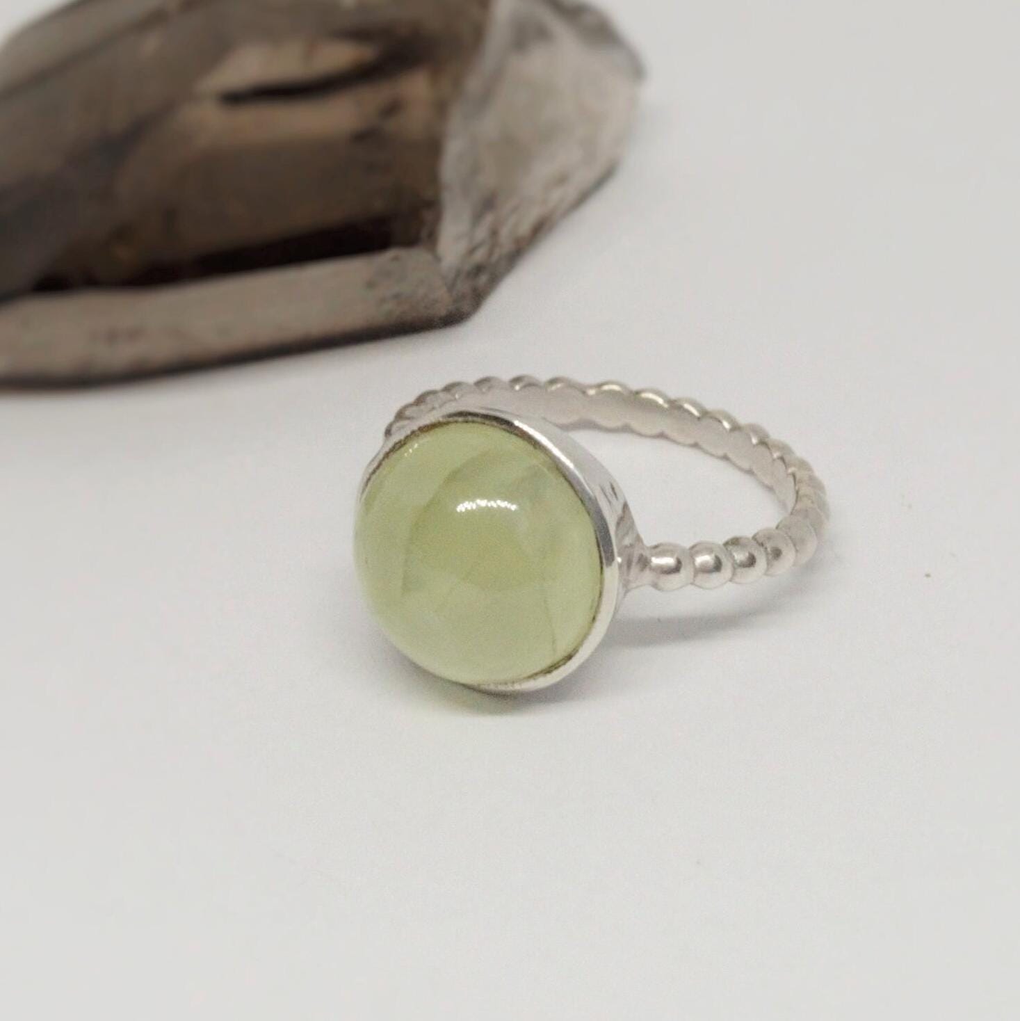 Prehnite Sterling Silver Ring, Raw Gem Ring, UK Size O, Green Gemstone Ring, Statement Ring, Birthday Gift, Gift For Her, Rings For Women