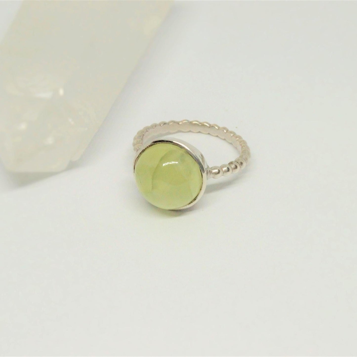 Prehnite Sterling Silver Ring, Raw Gem Ring, UK Size O, Green Gemstone Ring, Statement Ring, Birthday Gift, Gift For Her, Rings For Women