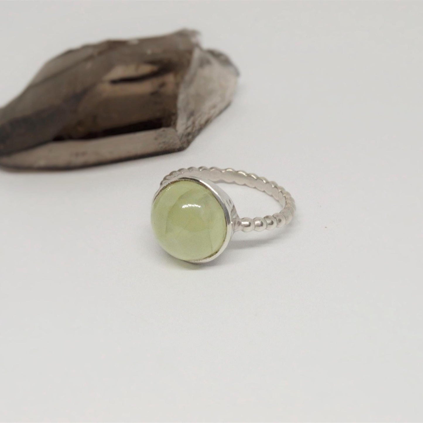 Prehnite Sterling Silver Ring, Raw Gem Ring, UK Size O, Green Gemstone Ring, Statement Ring, Birthday Gift, Gift For Her, Rings For Women