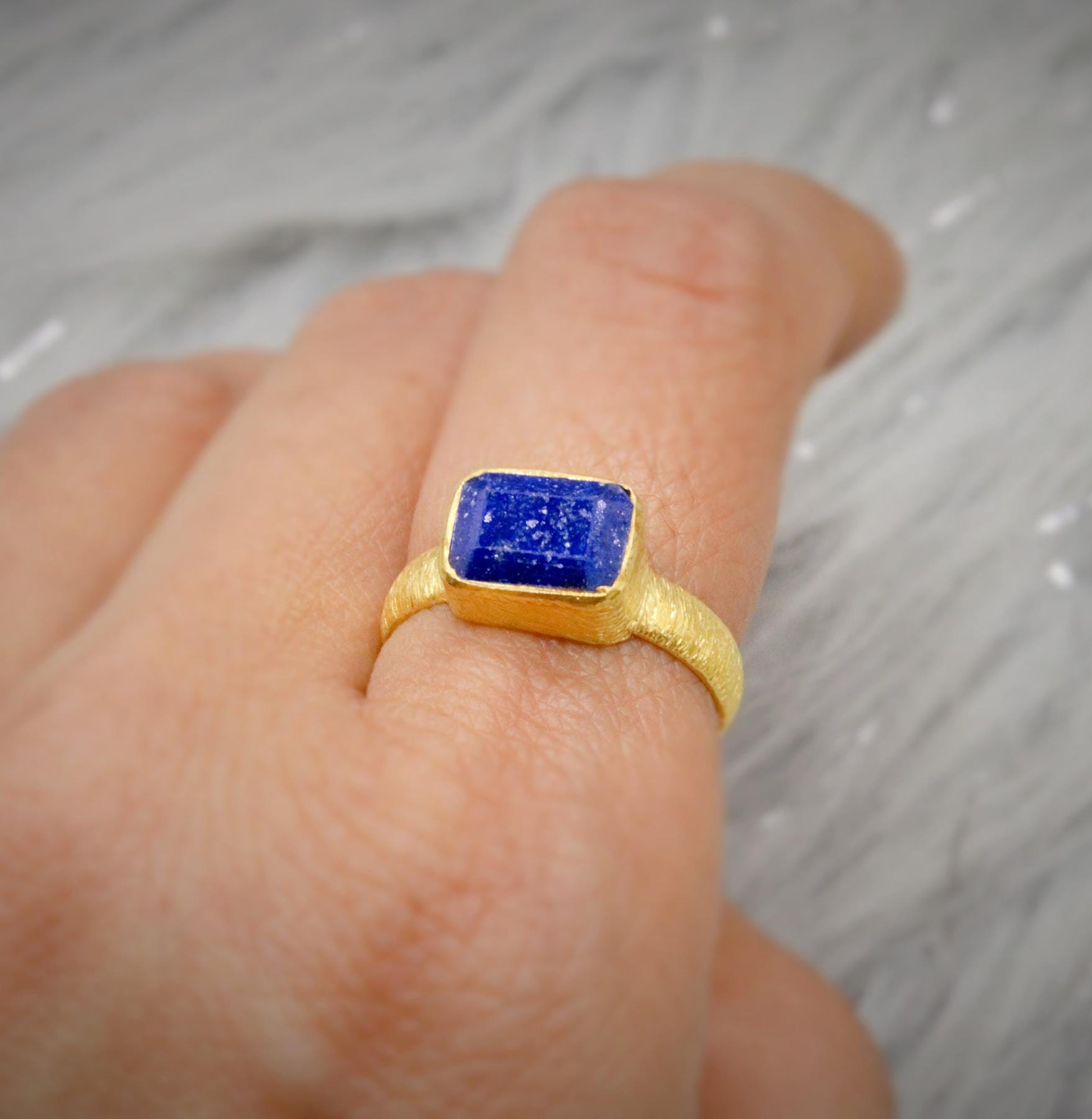 Lapis Lazuli Dainty Gold Ring, Blue Gemstone Ring, Gold Plated 925 Sterling Silver Ring, Birthday Gifts, Rings For Women, birthstone ring