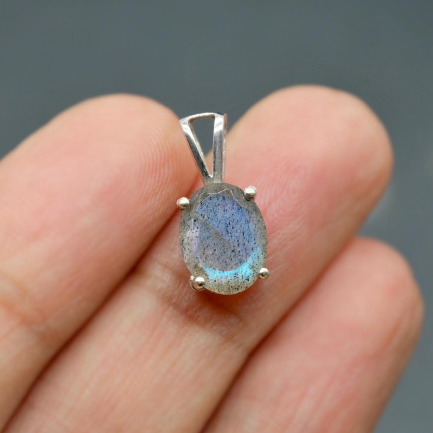 Labradorite Pendant Necklace, Dainty Sterling Silver Pendant