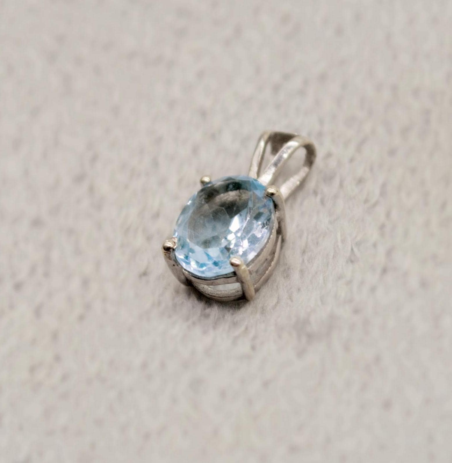 Blue Topaz Pendant Necklace, Dainty Sterling Silver November Birthstone Pendant