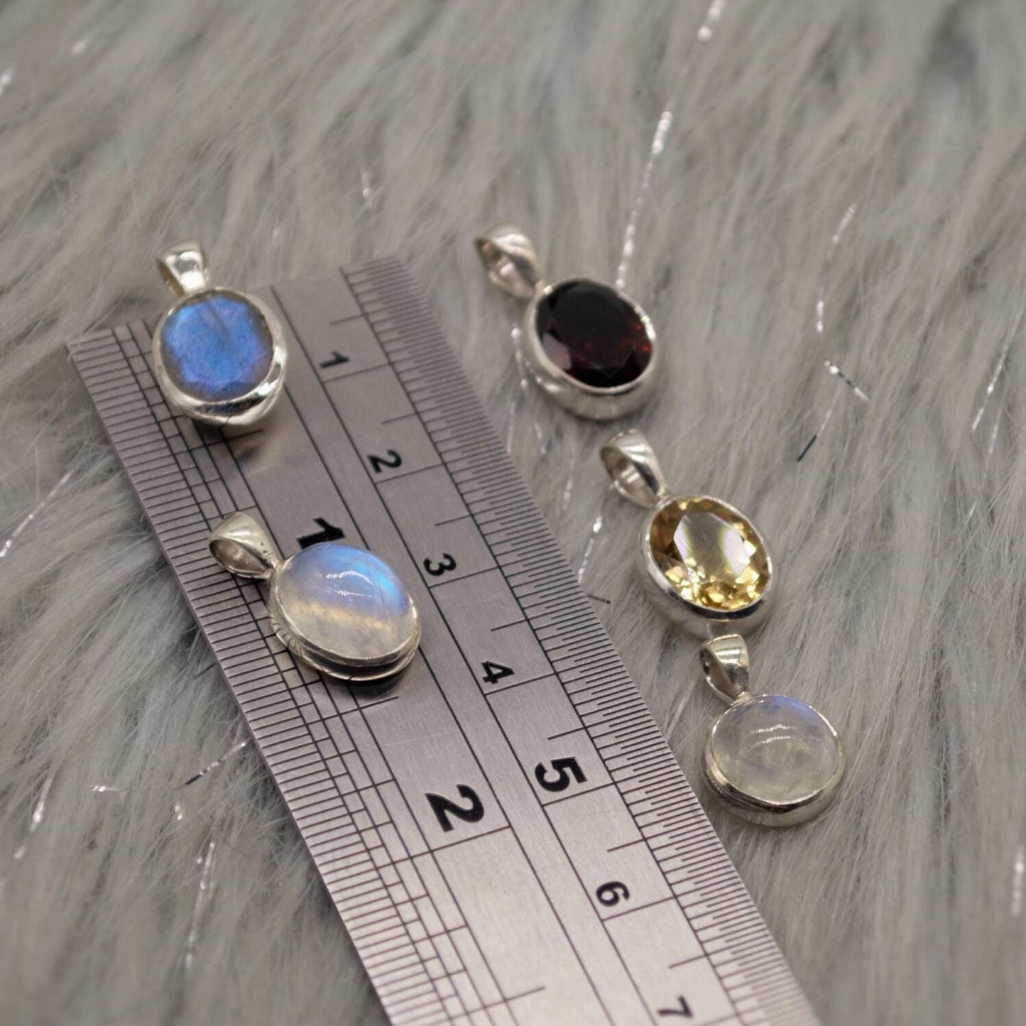 Gemstone Pendant Citrine, Rainbow Moonstone, Labradorite, Garnet, Dainty Sterling Silver Birthstone Pendant, Christmas Gifts For Her