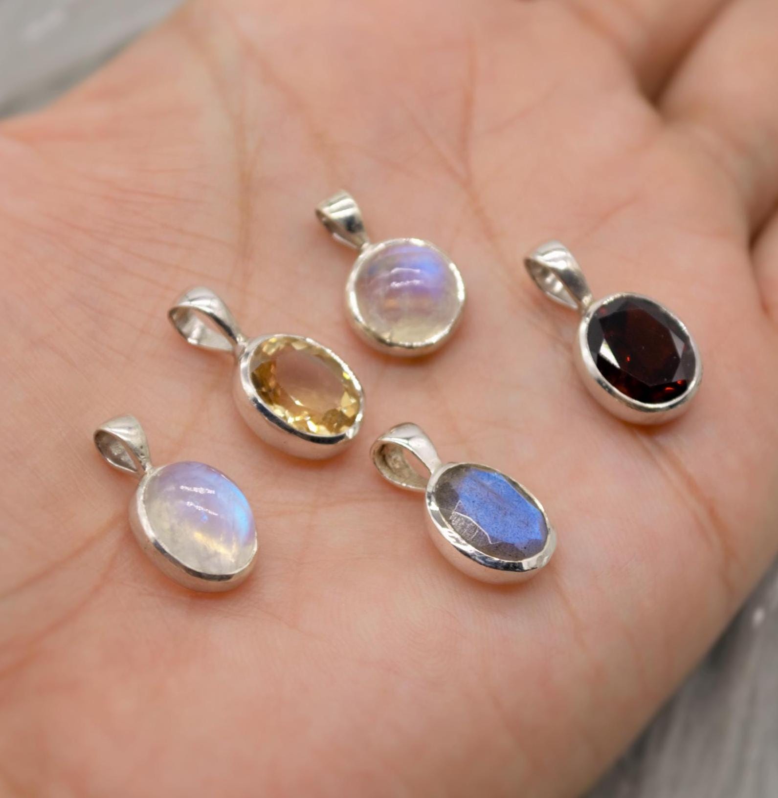 Gemstone Pendant Citrine, Rainbow Moonstone, Labradorite, Garnet, Dainty Sterling Silver Birthstone Pendant, Christmas Gifts For Her