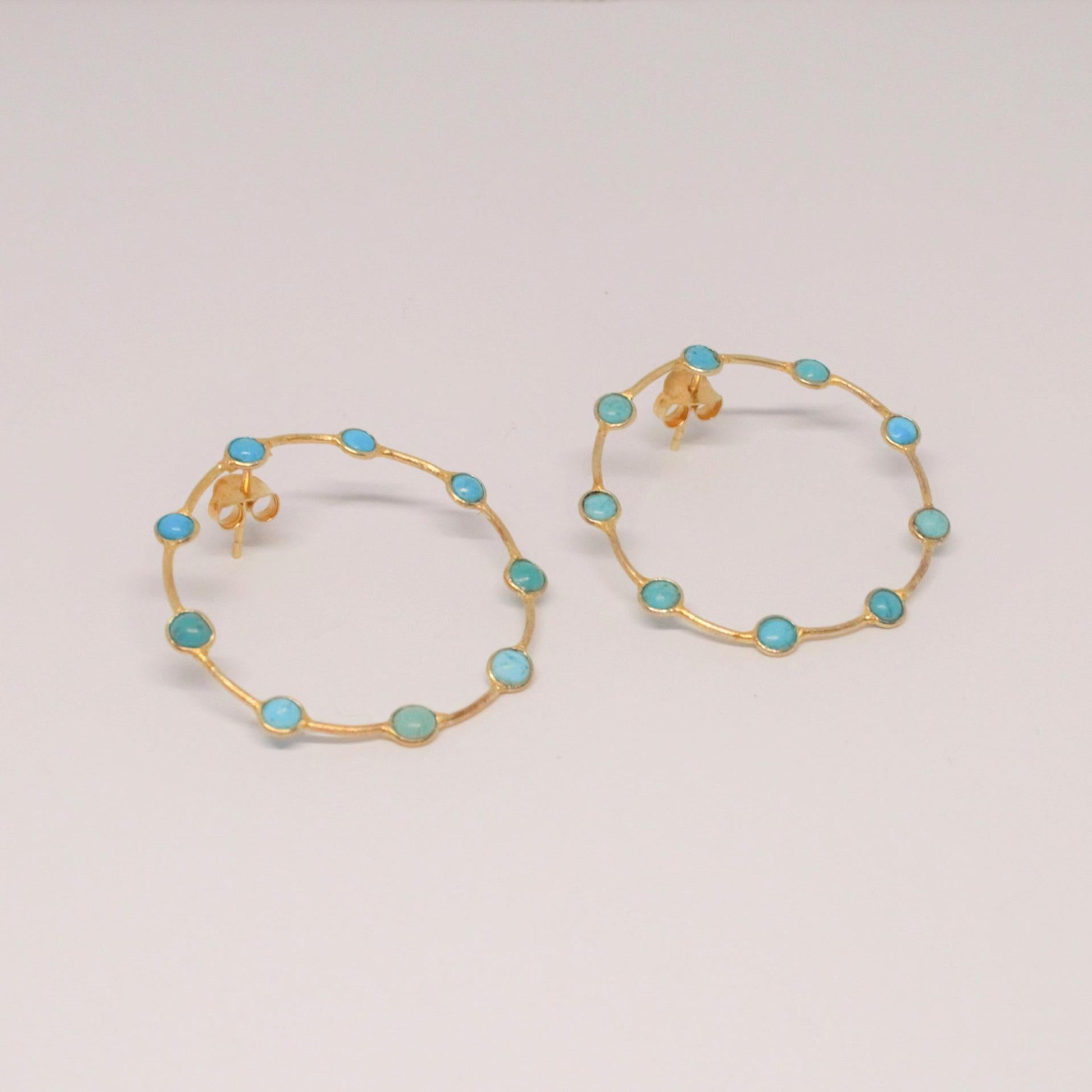 Turquoise Gold Hoop Earrings, Turquoise Jewelry, December Birthstone Jewelry, Dangle Earrings, Gold Plated Earrings, Birthday Gifts For Her