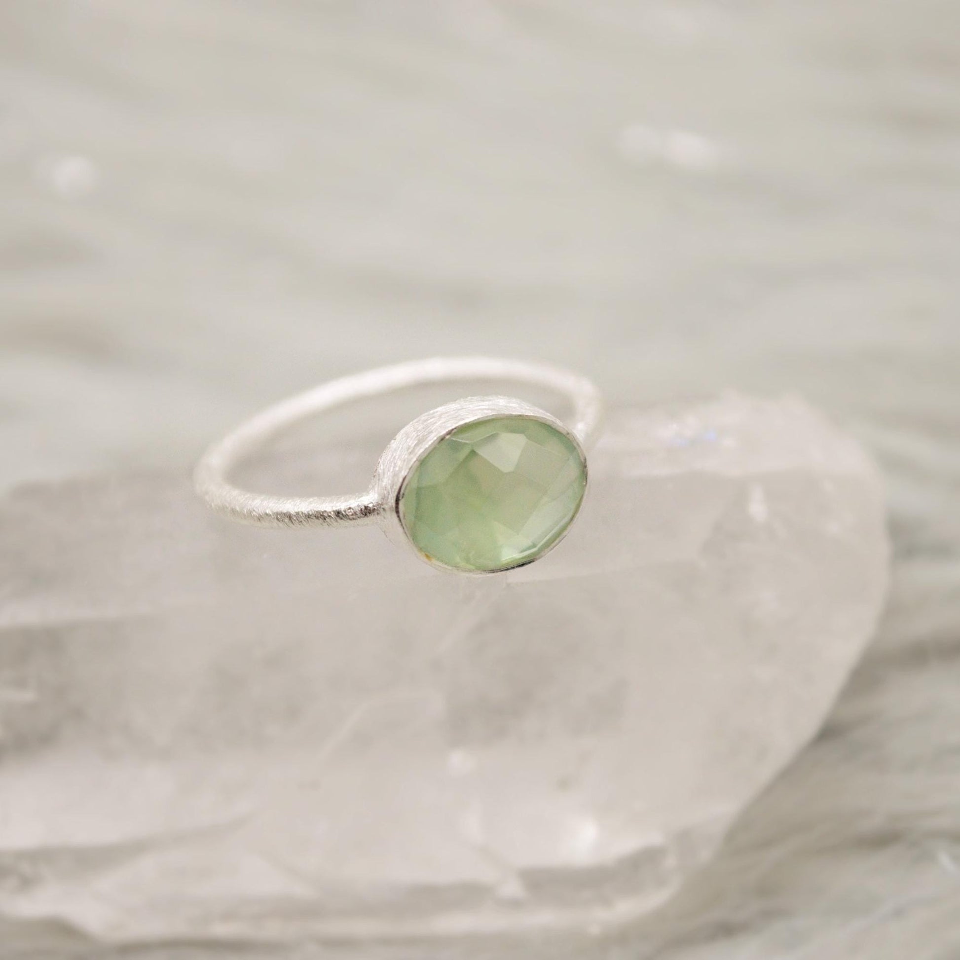 Prehnite Silver Ring, Dainty Raw Gem Ring, Sterling Silver, Gifts For Her, Rings For Women, Stacking Ring, Valentine Gift, Birthday Gifts