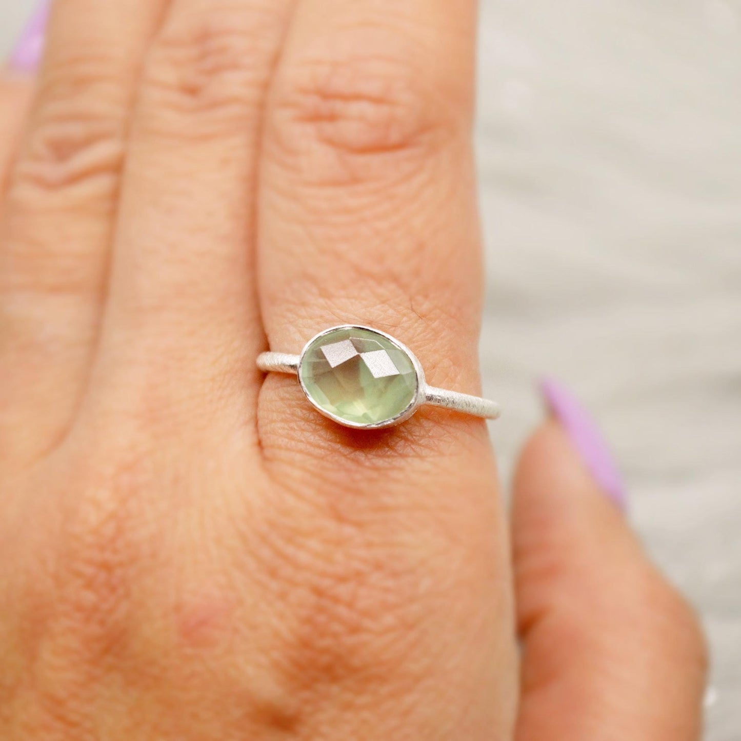 Prehnite Silver Ring, Dainty Raw Gem Ring, Sterling Silver, Gifts For Her, Rings For Women, Stacking Ring, Valentine Gift, Birthday Gifts