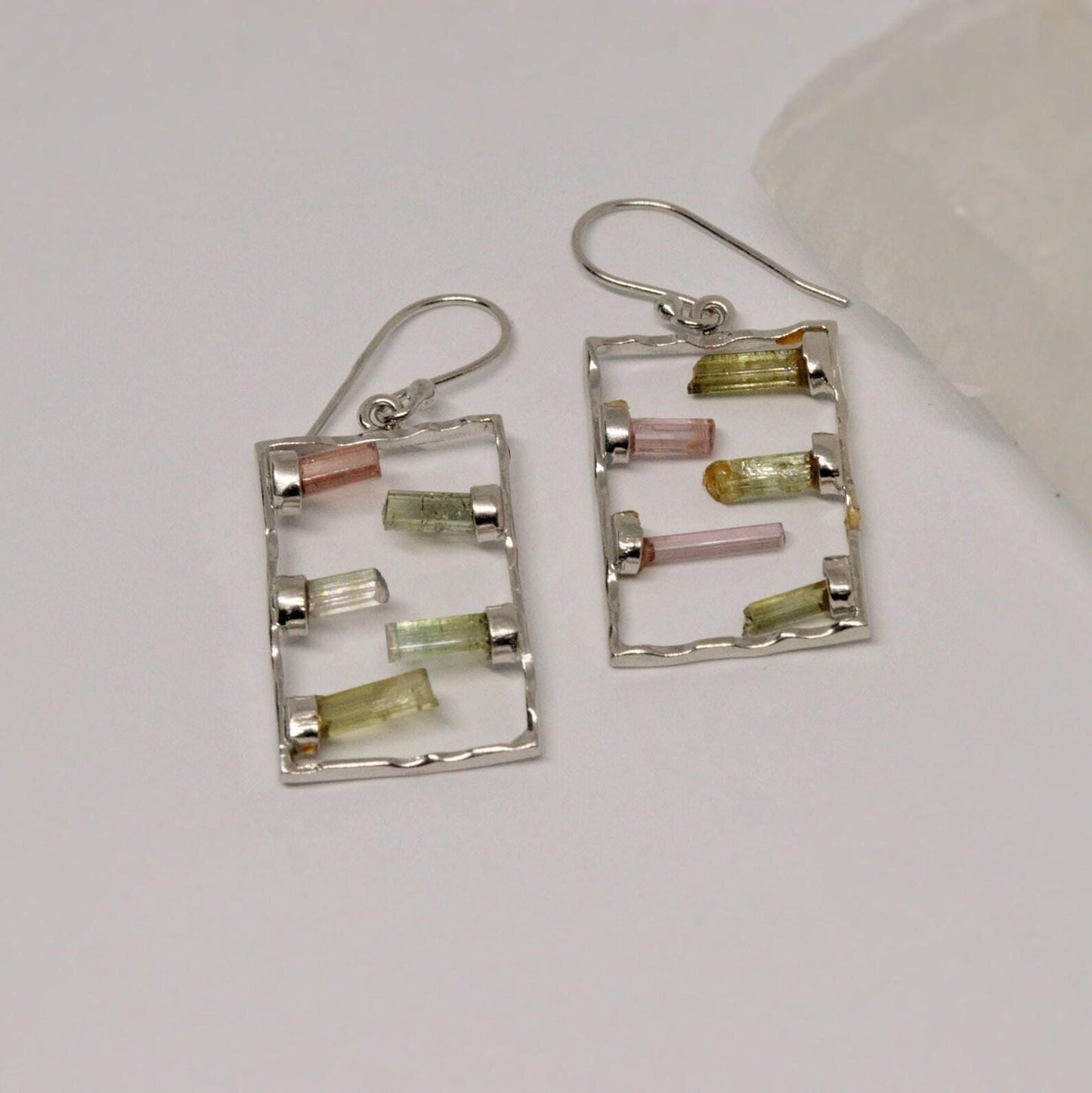 Mixed Green Tourmaline earrings, Sterling Silver Earrings, Tourmaline Jewelry, October Birthstone, Raw Gemstone Earrings, Gifts For Her