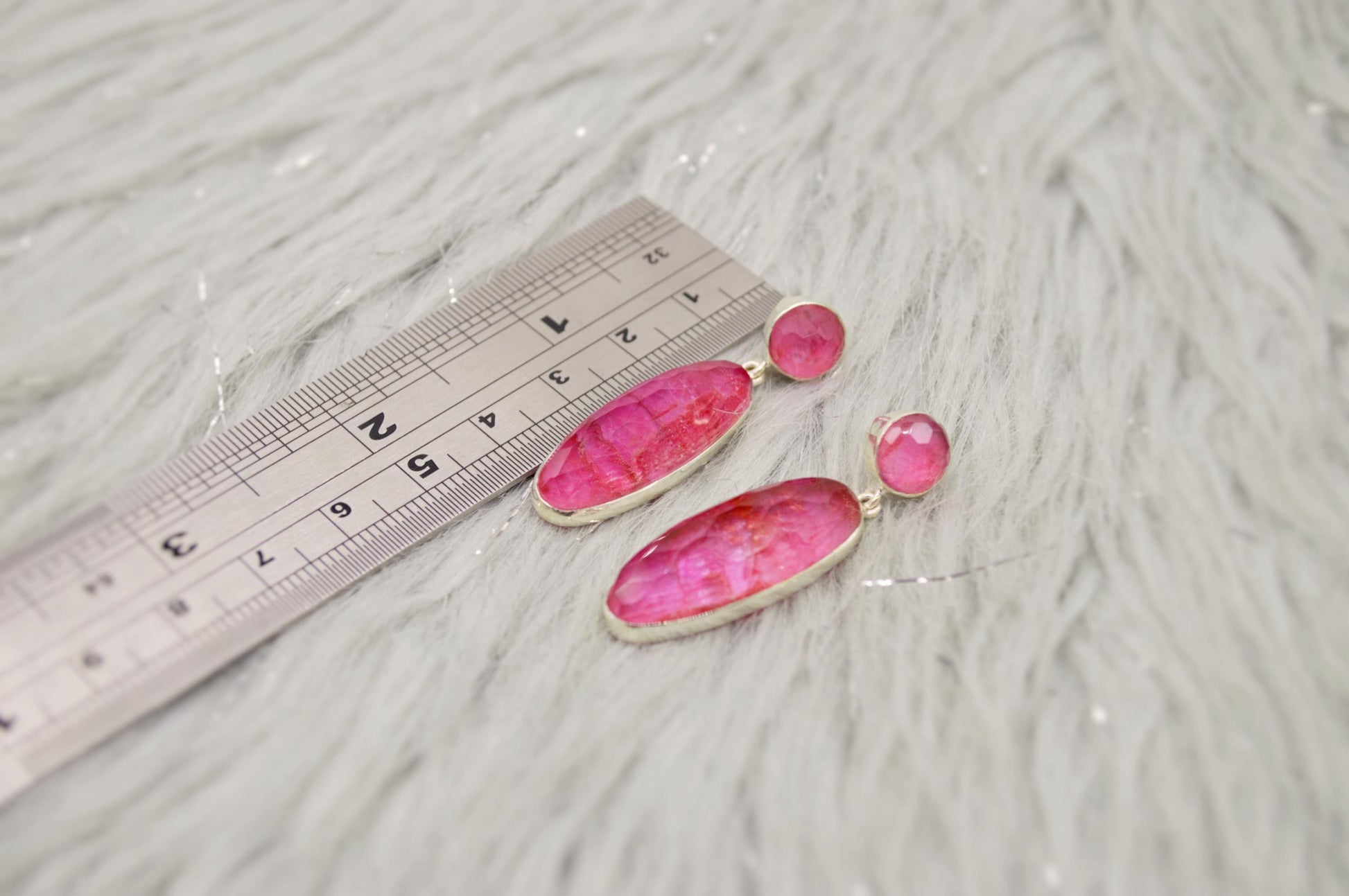 Pink Dyed Sillimanite Silver Earrings, Unique Handmade Pink Earrings, Sillimanite Jewelry