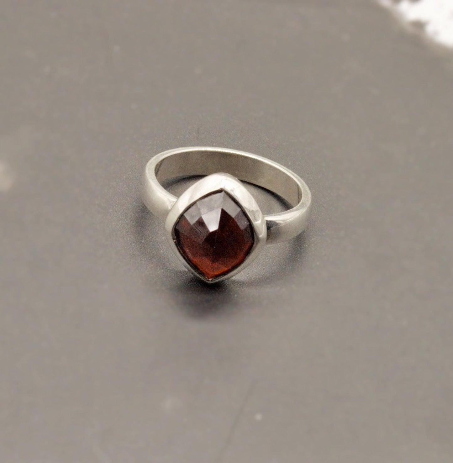 Garnet Ring Sterling Silver, Garnet Jewelry, Dainty Red Gemstone Ring, Stacking Ring, January Birthstone, Birthday Gifts For Her