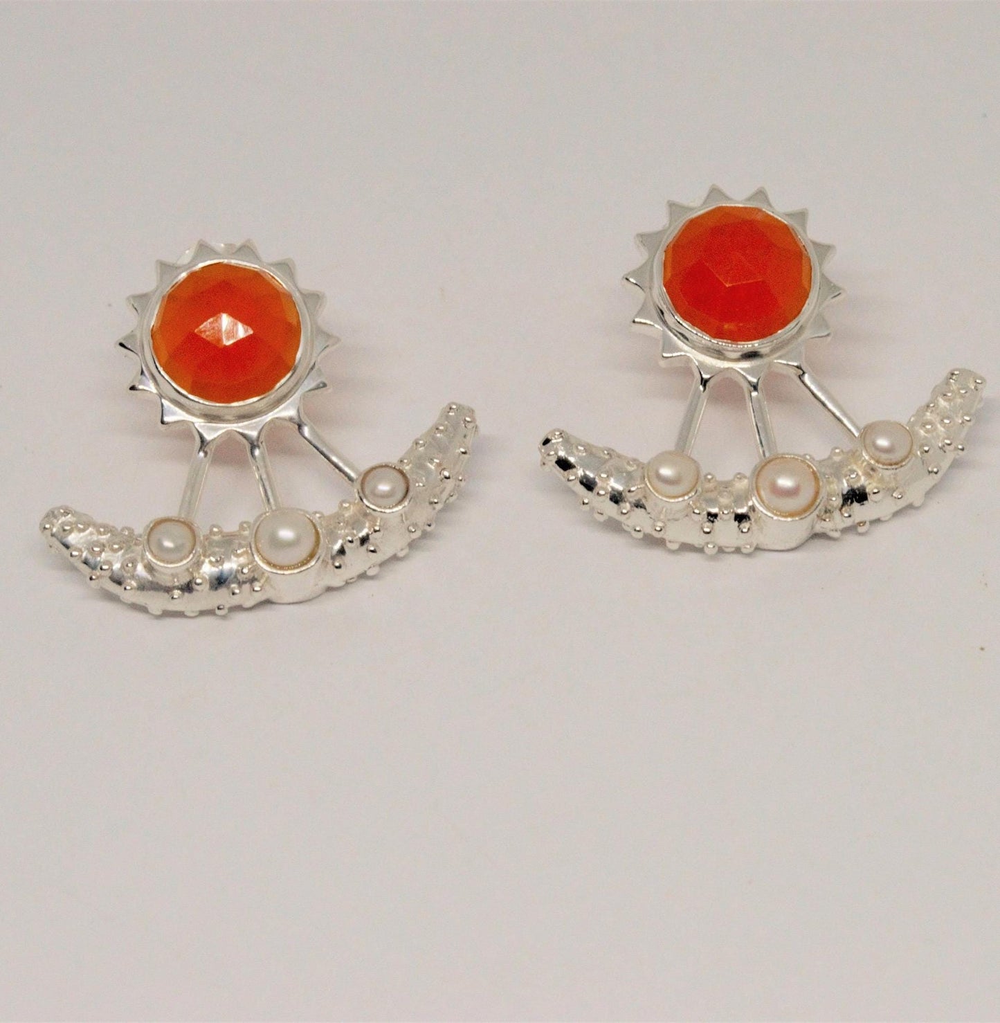 Carnelian, Pearl Earrings, Sterling Silver Indian Earrings, Unique Gemstone Earrings, June Birthstone, Pearl Jewelry, Gift For Her