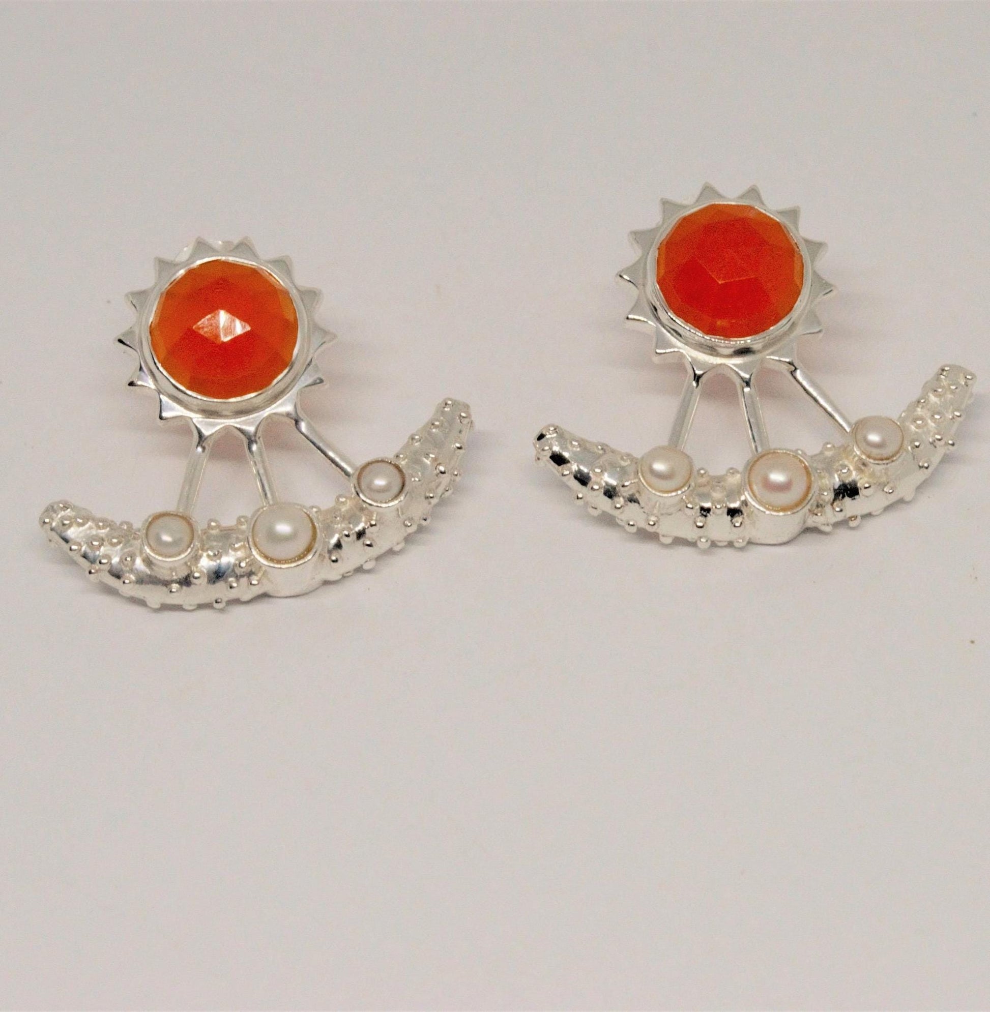 Carnelian, Pearl Earrings, Sterling Silver Indian Earrings, Unique Gemstone Earrings, June Birthstone, Pearl Jewelry, Gift For Her